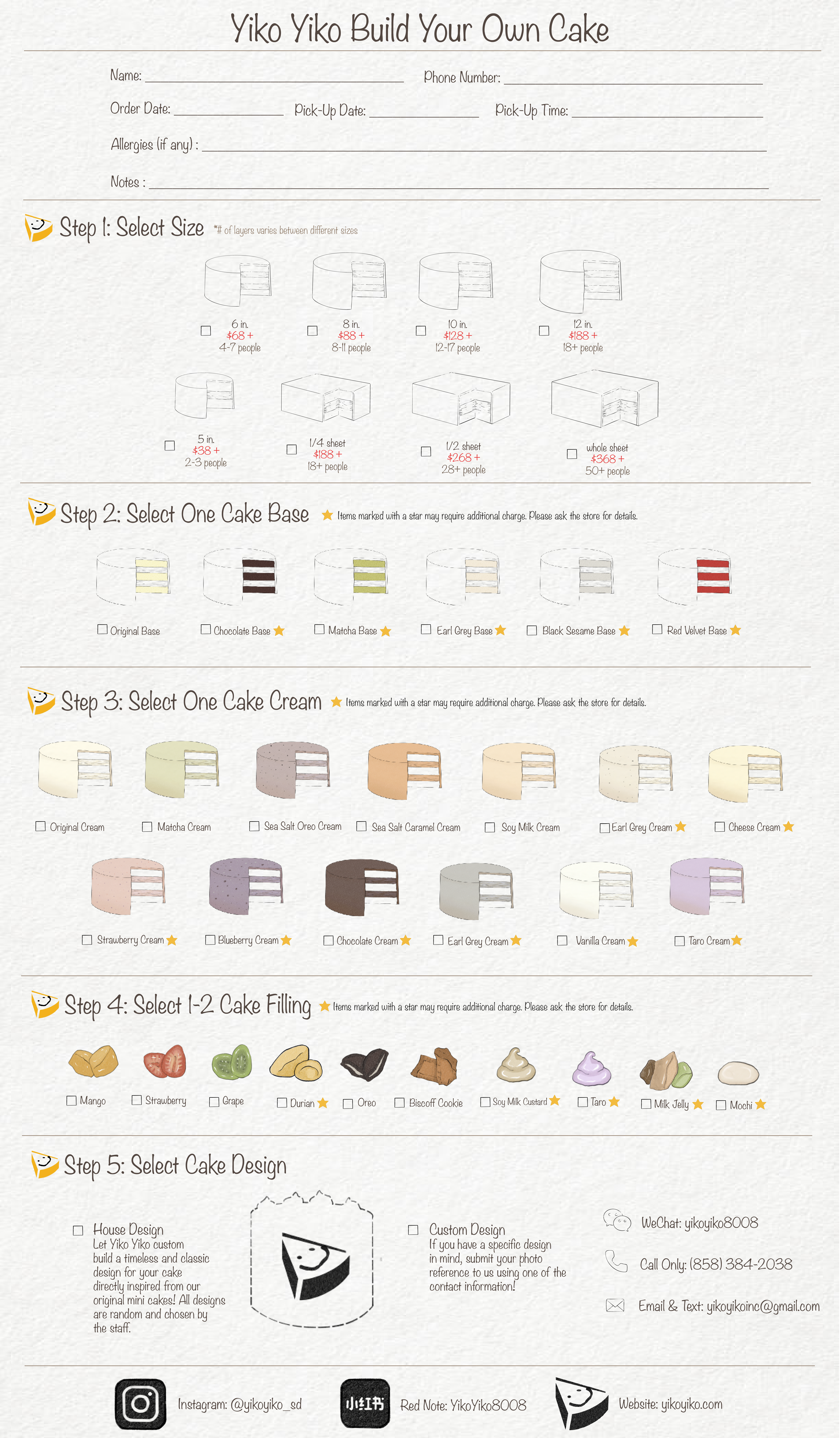 Yiko Yiko Cake Menu